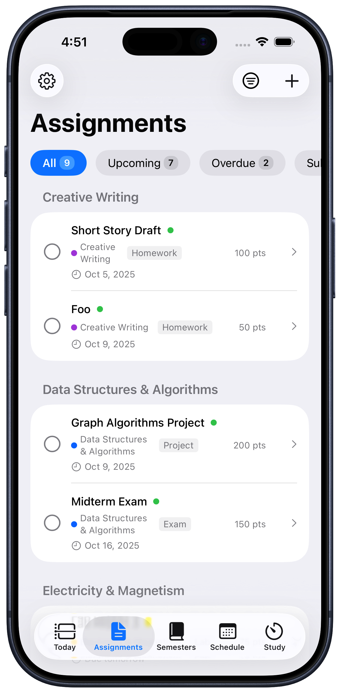 StudyKit Assignments View